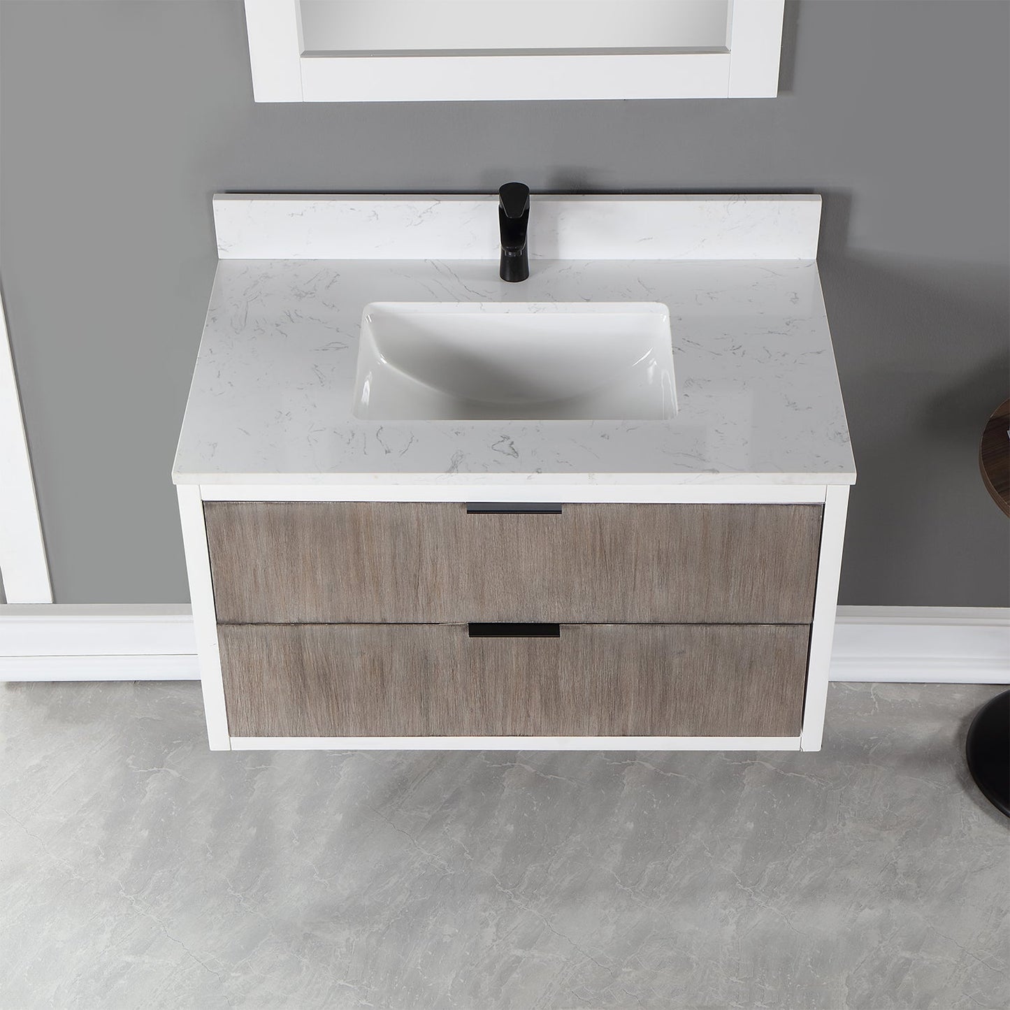 Dione 36" Single Bathroom Vanity in Classical Gray with Aosta White Engineered Stone Countertop with Mirror