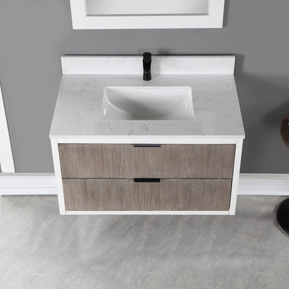 Dione 36" Single Bathroom Vanity in Classical Gray with Aosta White Engineered Stone Countertop with Mirror