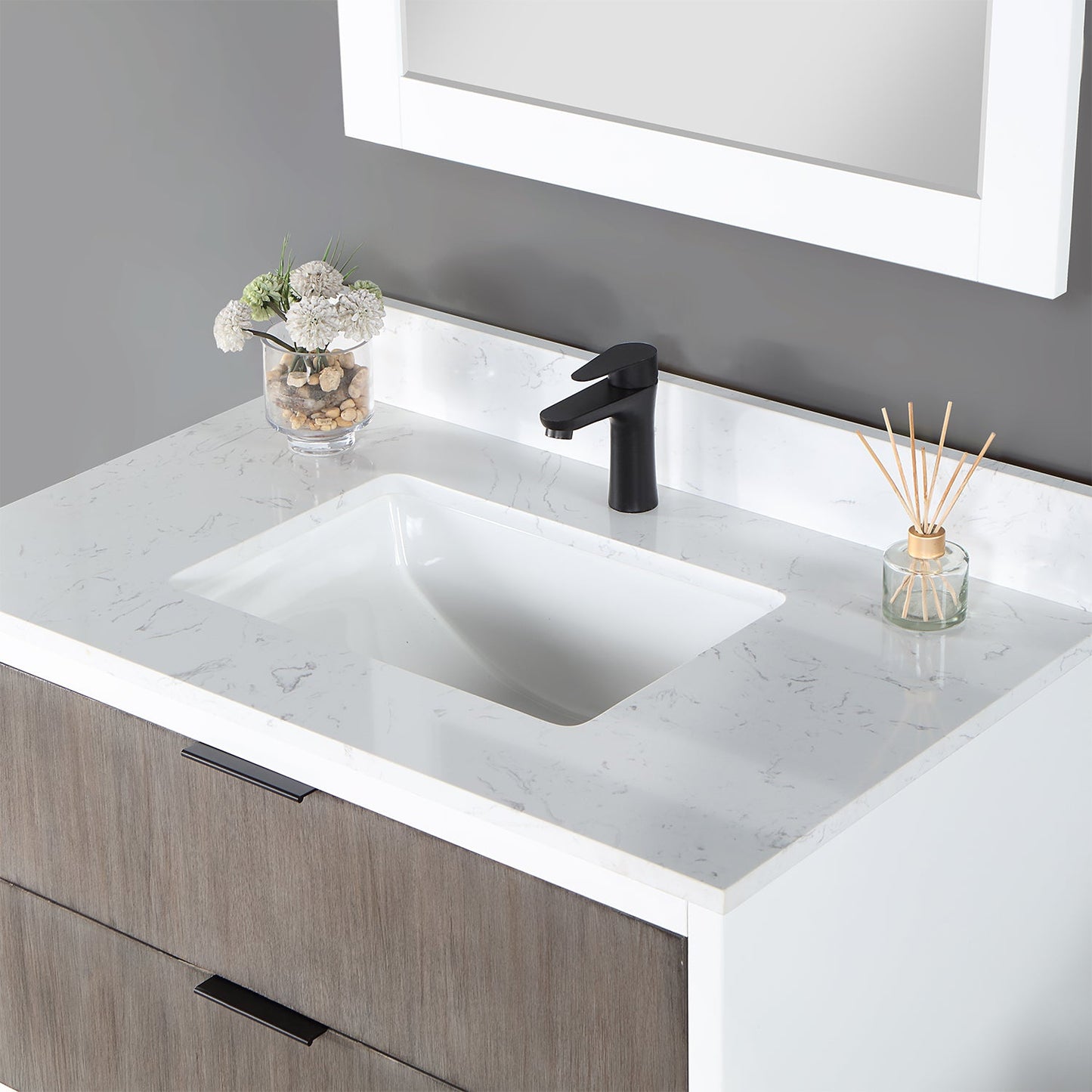 Dione 36" Single Bathroom Vanity in Classical Gray with Aosta White Engineered Stone Countertop with Mirror