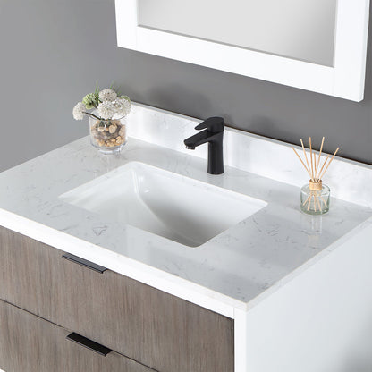 Dione 36" Single Bathroom Vanity in Classical Gray with Aosta White Engineered Stone Countertop with Mirror