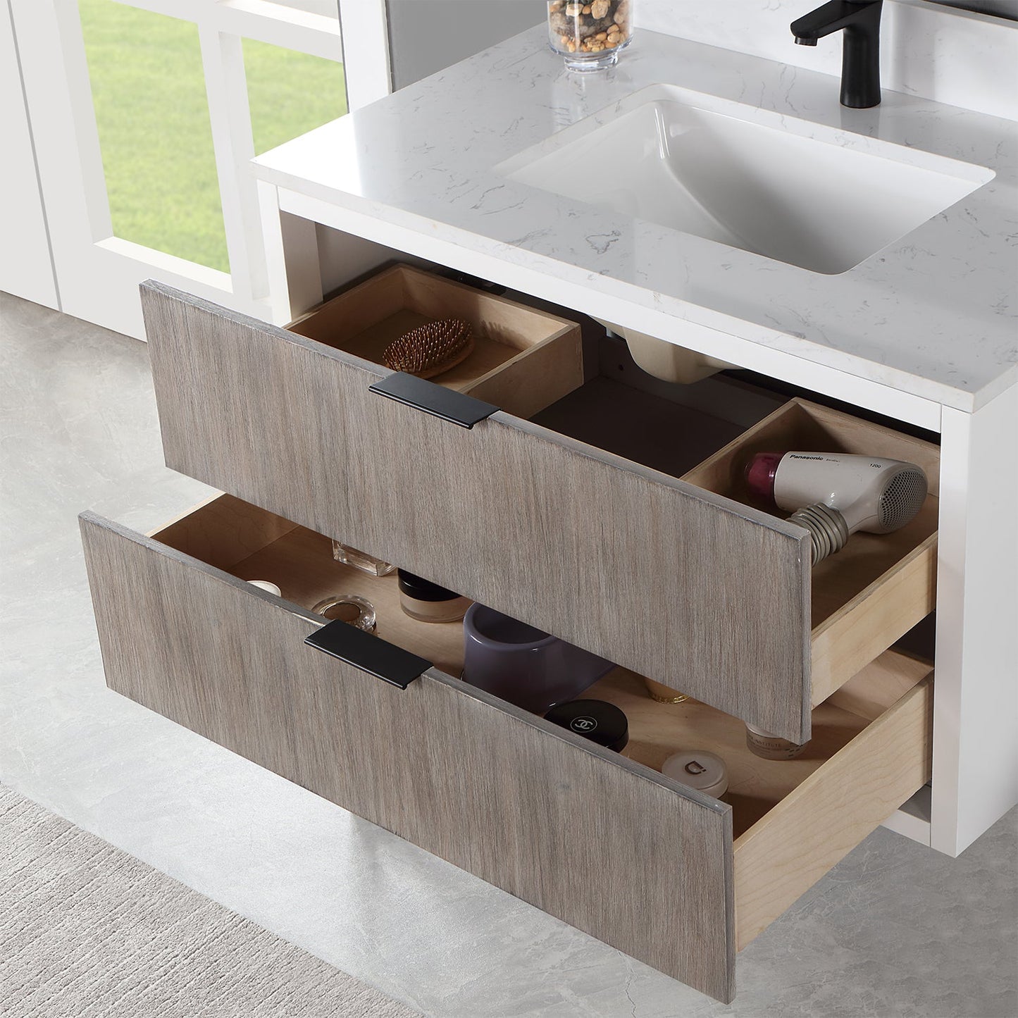 Dione 36" Single Bathroom Vanity in Classical Gray with Aosta White Engineered Stone Countertop with Mirror