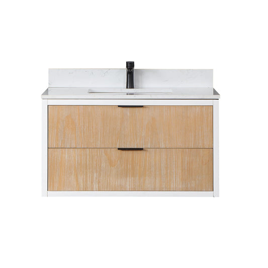 Dione 36" Single Bathroom Vanity in Weathered Pine with Aosta White Engineered Stone Countertop without Mirror