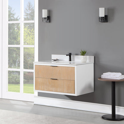 Dione 36" Single Bathroom Vanity in Weathered Pine with Aosta White Engineered Stone Countertop without Mirror
