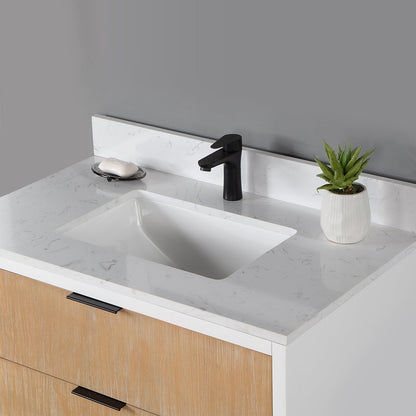 Dione 36" Single Bathroom Vanity in Weathered Pine with Aosta White Engineered Stone Countertop without Mirror