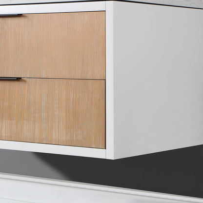 Dione 36" Single Bathroom Vanity in Weathered Pine with Aosta White Engineered Stone Countertop with Mirror