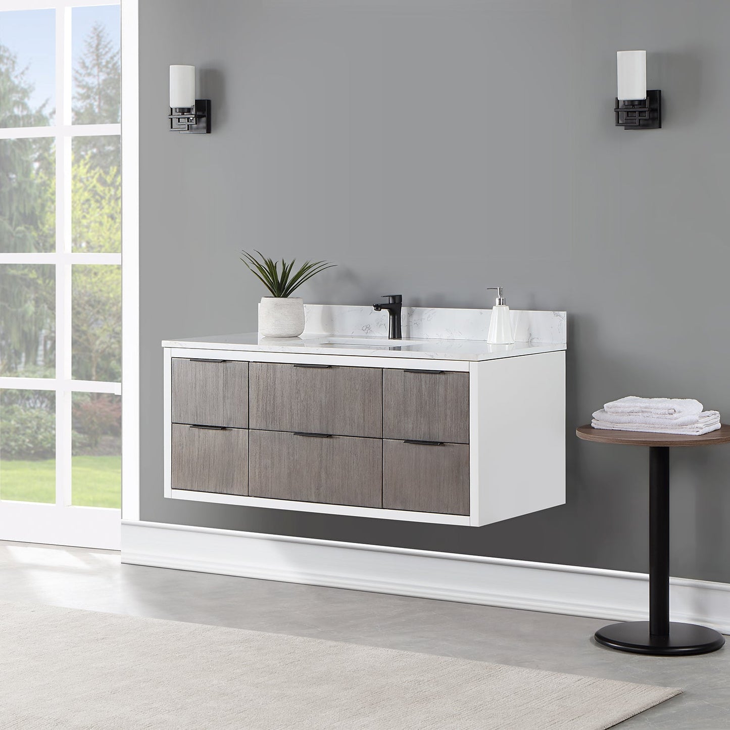 Dione 48" Single Bathroom Vanity in Classical Gray with Aosta White Engineered Stone Countertop without Mirror