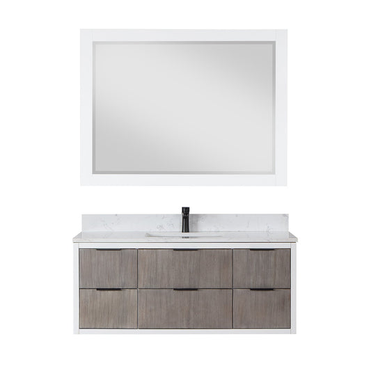 Dione 48" Single Bathroom Vanity in Classical Gray with Aosta White Engineered Stone Countertop with Mirror