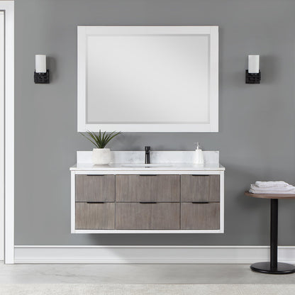 Dione 48" Single Bathroom Vanity in Classical Gray with Aosta White Engineered Stone Countertop with Mirror