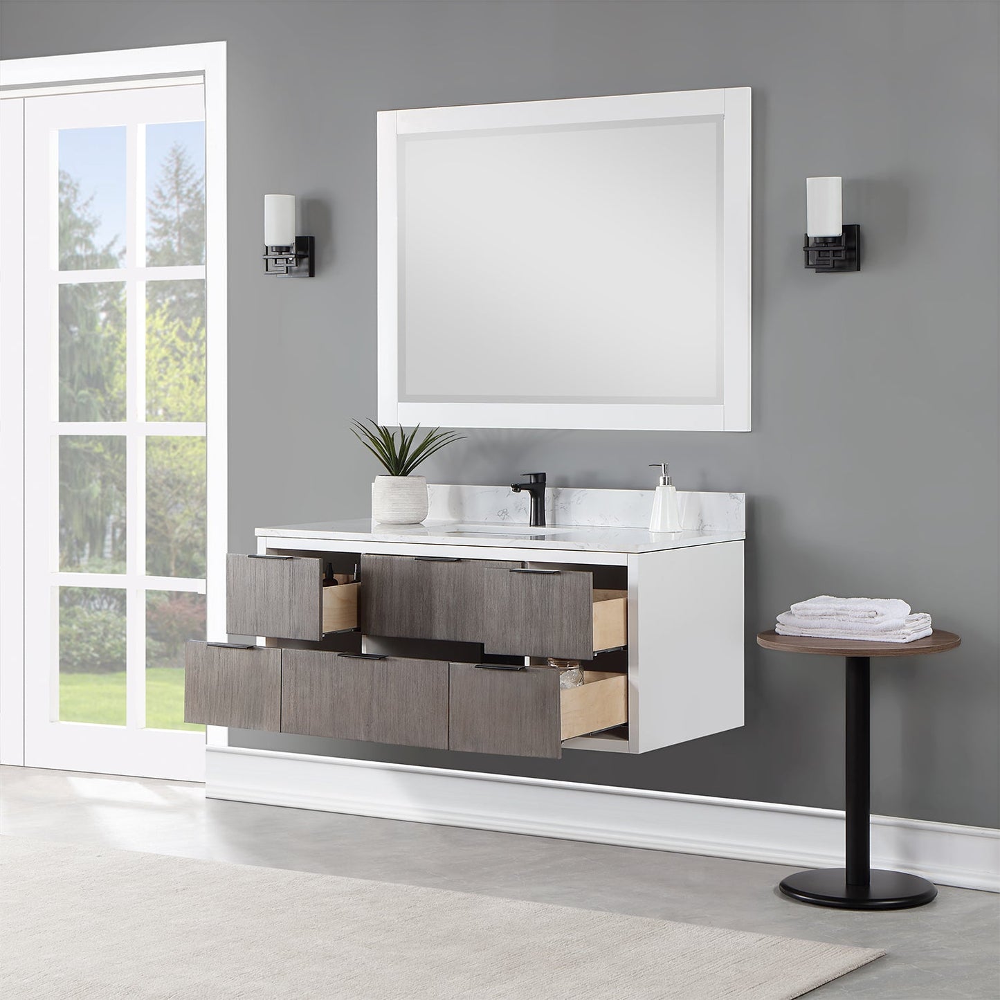 Dione 48" Single Bathroom Vanity in Classical Gray with Aosta White Engineered Stone Countertop with Mirror