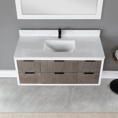 Dione 48" Single Bathroom Vanity in Classical Gray with Aosta White Engineered Stone Countertop with Mirror