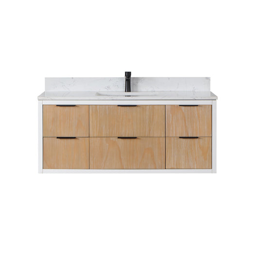 Dione 48" Single Bathroom Vanity in Weathered Pine with Aosta White Engineered Stone Countertop without Mirror