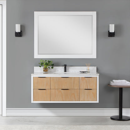 Dione 48" Single Bathroom Vanity in Weathered Pine with Aosta White Engineered Stone Countertop with Mirror