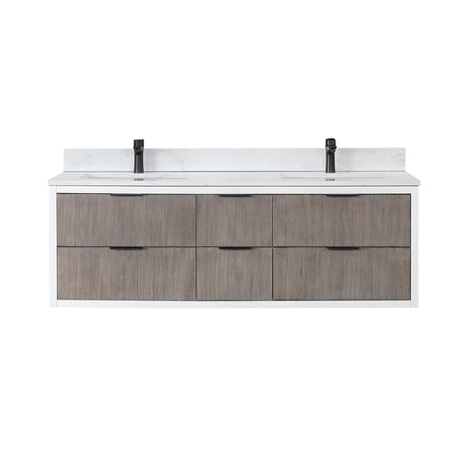 Dione 60" Double Bathroom Vanity in Classical Gray with Aosta White Engineered Stone Countertop without Mirror