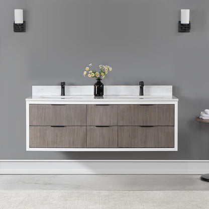 Dione 60" Double Bathroom Vanity in Classical Gray with Aosta White Engineered Stone Countertop without Mirror