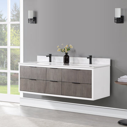 Dione 60" Double Bathroom Vanity in Classical Gray with Aosta White Engineered Stone Countertop without Mirror