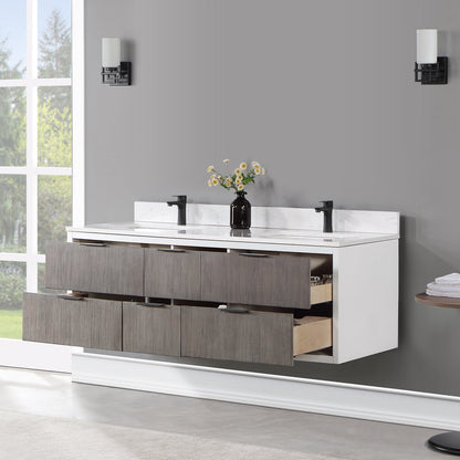 Dione 60" Double Bathroom Vanity in Classical Gray with Aosta White Engineered Stone Countertop without Mirror