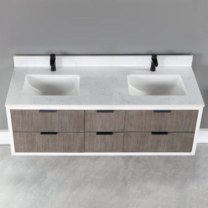 Dione 60" Double Bathroom Vanity in Classical Gray with Aosta White Engineered Stone Countertop without Mirror
