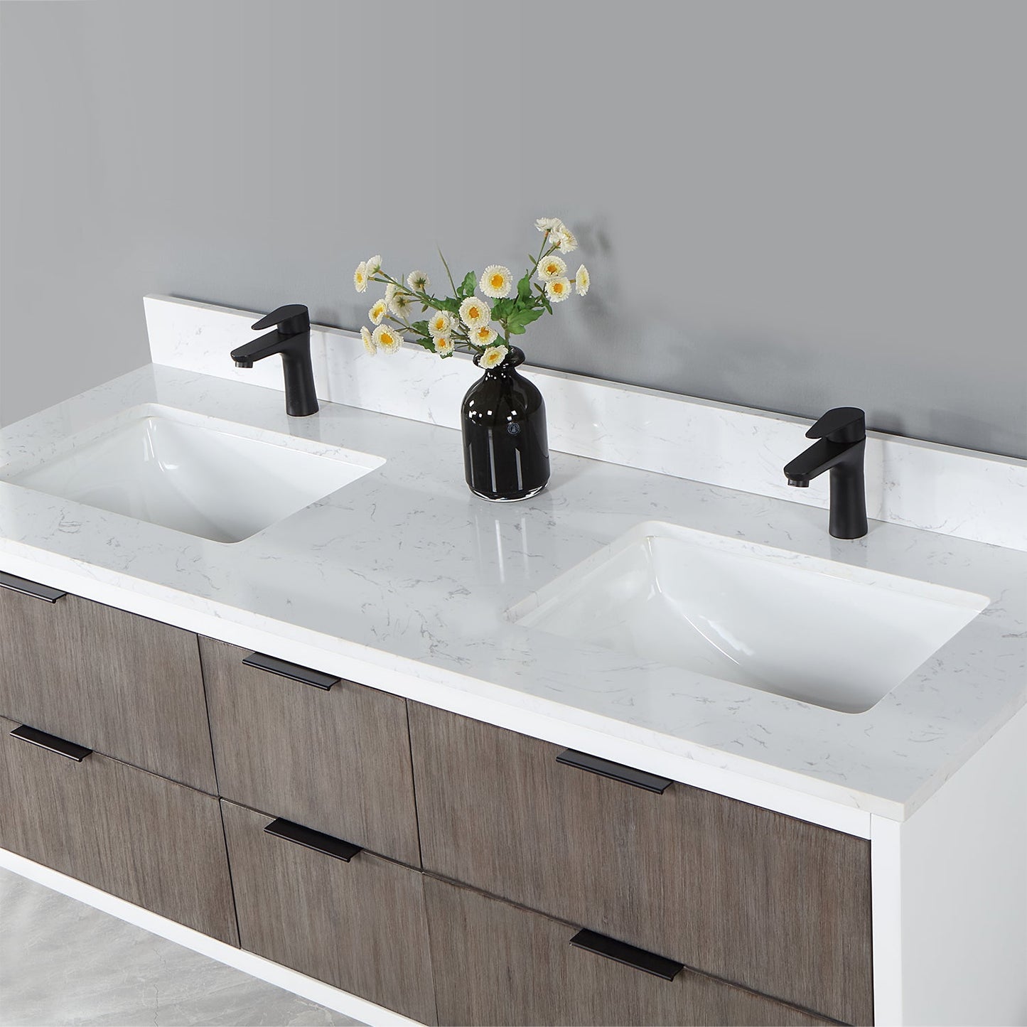 Dione 60" Double Bathroom Vanity in Classical Gray with Aosta White Engineered Stone Countertop without Mirror