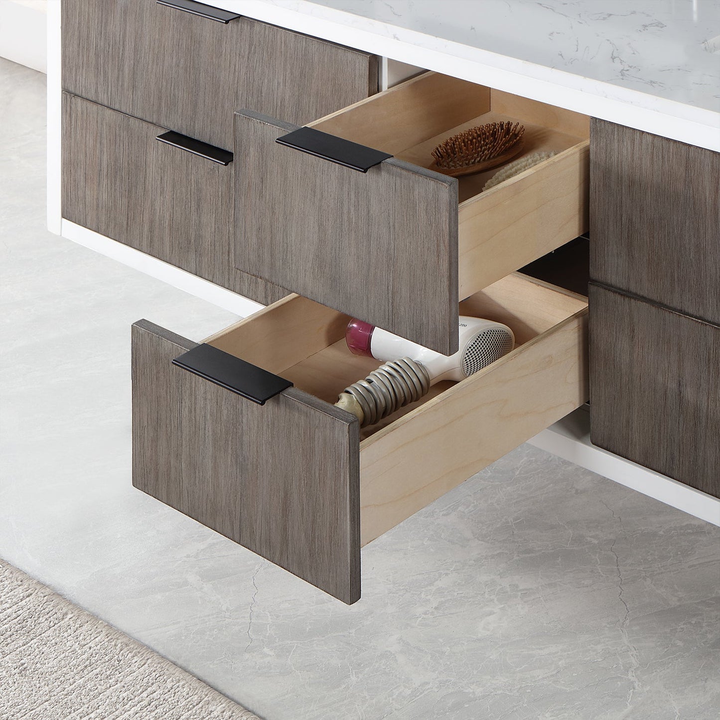 Dione 60" Double Bathroom Vanity in Classical Gray with Aosta White Engineered Stone Countertop without Mirror