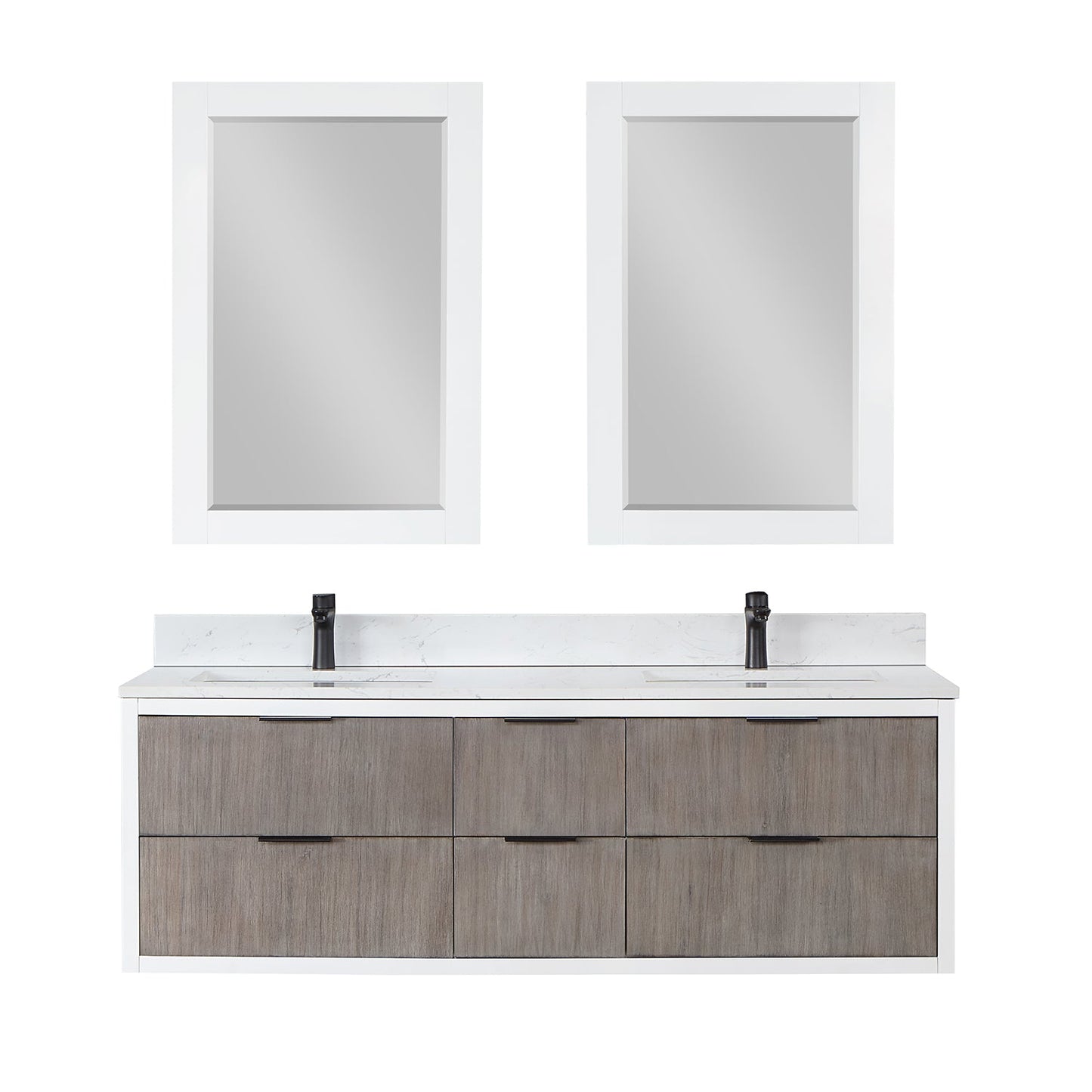 Dione 60" Double Bathroom Vanity in Classical Gray with Aosta White Engineered Stone Countertop with Mirror