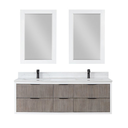 Dione 60" Double Bathroom Vanity in Classical Gray with Aosta White Engineered Stone Countertop with Mirror