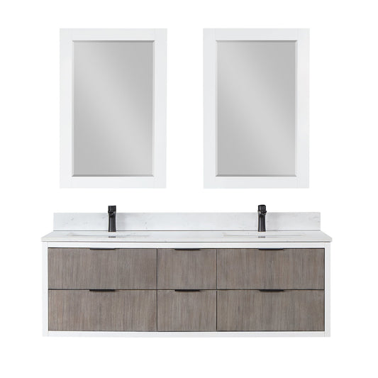 Dione 60" Double Bathroom Vanity in Classical Gray with Aosta White Engineered Stone Countertop with Mirror