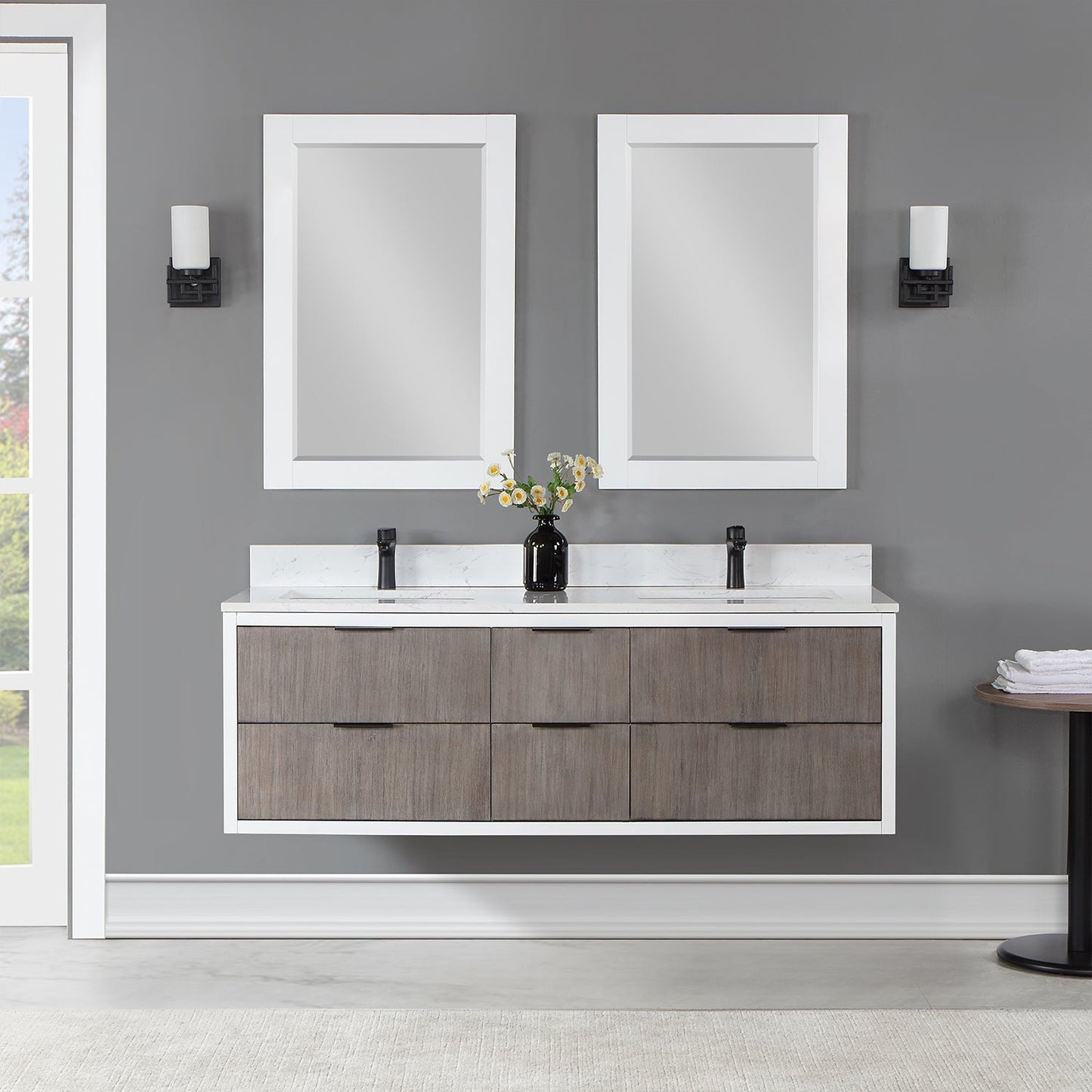 Dione 60" Double Bathroom Vanity in Classical Gray with Aosta White Engineered Stone Countertop with Mirror