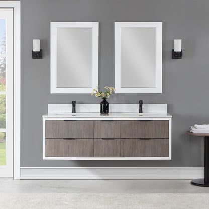 Dione 60" Double Bathroom Vanity in Classical Gray with Aosta White Engineered Stone Countertop with Mirror
