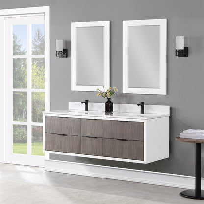 Dione 60" Double Bathroom Vanity in Classical Gray with Aosta White Engineered Stone Countertop with Mirror