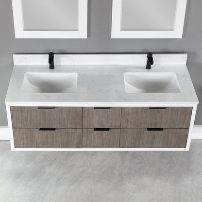 Dione 60" Double Bathroom Vanity in Classical Gray with Aosta White Engineered Stone Countertop with Mirror