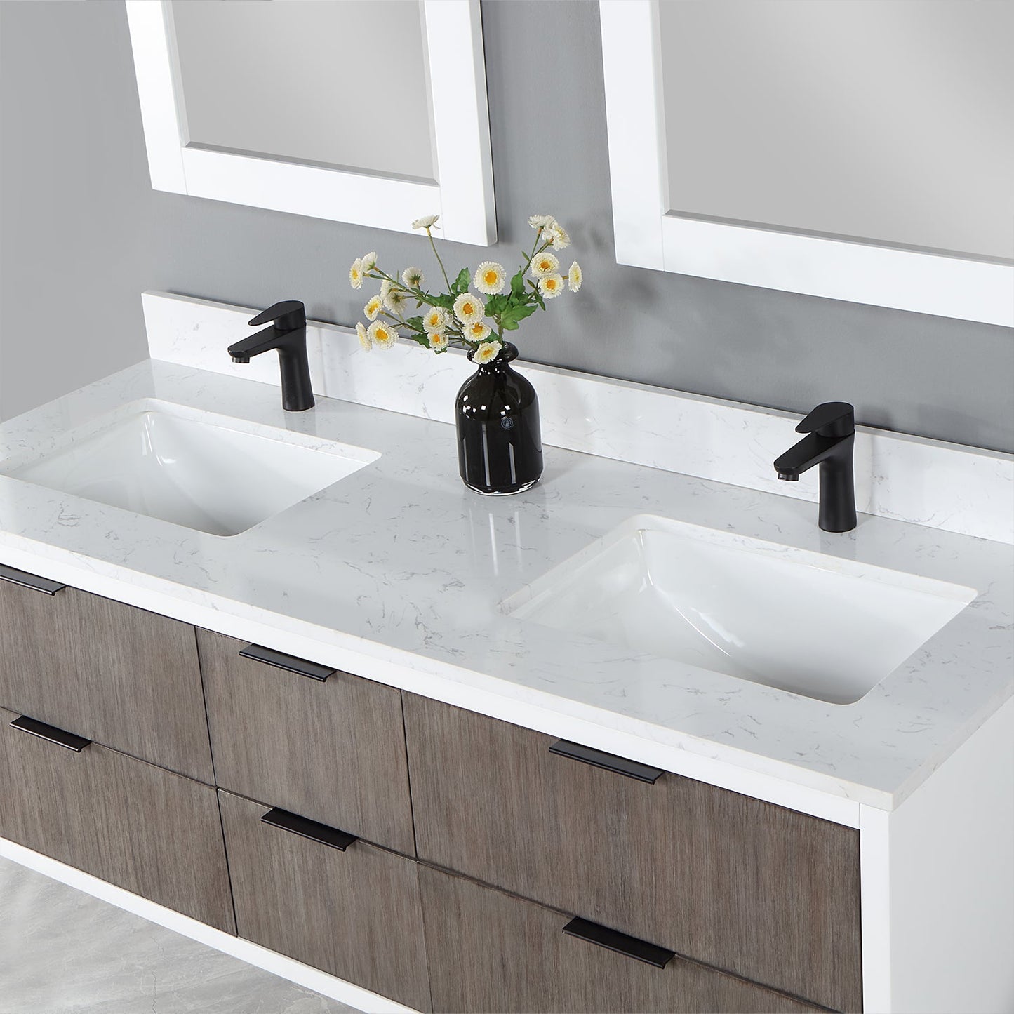 Dione 60" Double Bathroom Vanity in Classical Gray with Aosta White Engineered Stone Countertop with Mirror