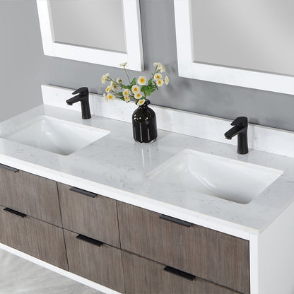 Dione 60" Double Bathroom Vanity in Classical Gray with Aosta White Engineered Stone Countertop with Mirror