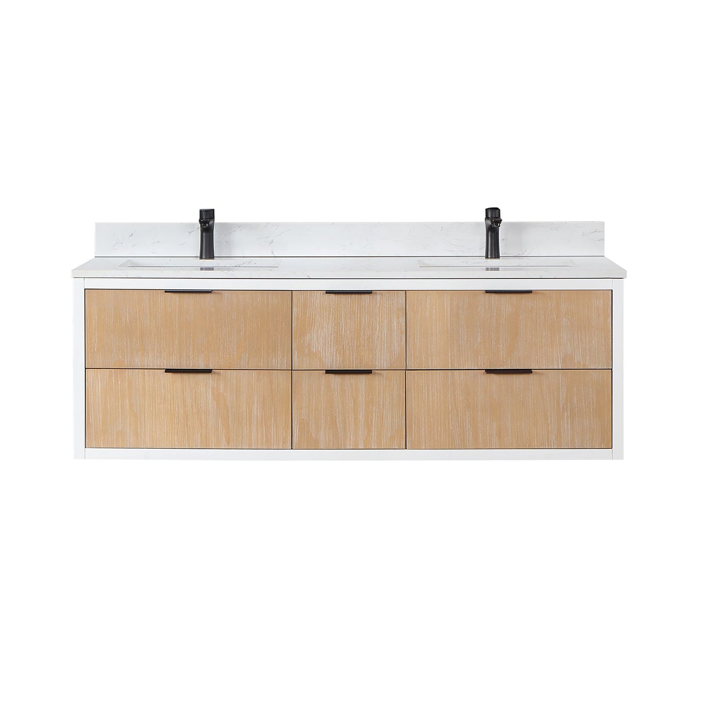 Dione 60" Double Bathroom Vanity in Weathered Pine with Aosta White Engineered Stone Countertop without Mirror