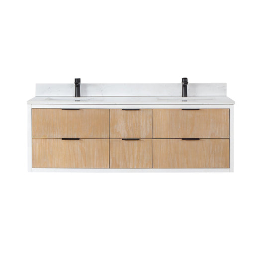 Dione 60" Double Bathroom Vanity in Weathered Pine with Aosta White Engineered Stone Countertop without Mirror