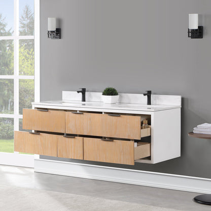 Dione 60" Double Bathroom Vanity in Weathered Pine with Aosta White Engineered Stone Countertop without Mirror