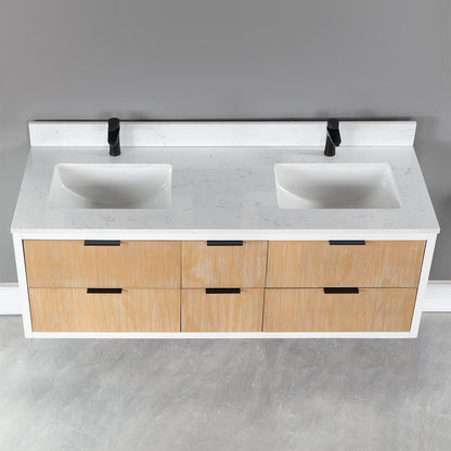 Dione 60" Double Bathroom Vanity in Weathered Pine with Aosta White Engineered Stone Countertop without Mirror