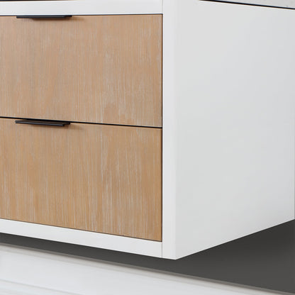 Dione 60" Double Bathroom Vanity in Weathered Pine with Aosta White Engineered Stone Countertop with Mirror