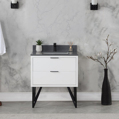 Helios 30" Single Bathroom Vanity in White with Concrete Gray Engineered Stone Countertop without Mirror
