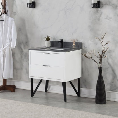 Helios 30" Single Bathroom Vanity in White with Concrete Gray Engineered Stone Countertop without Mirror