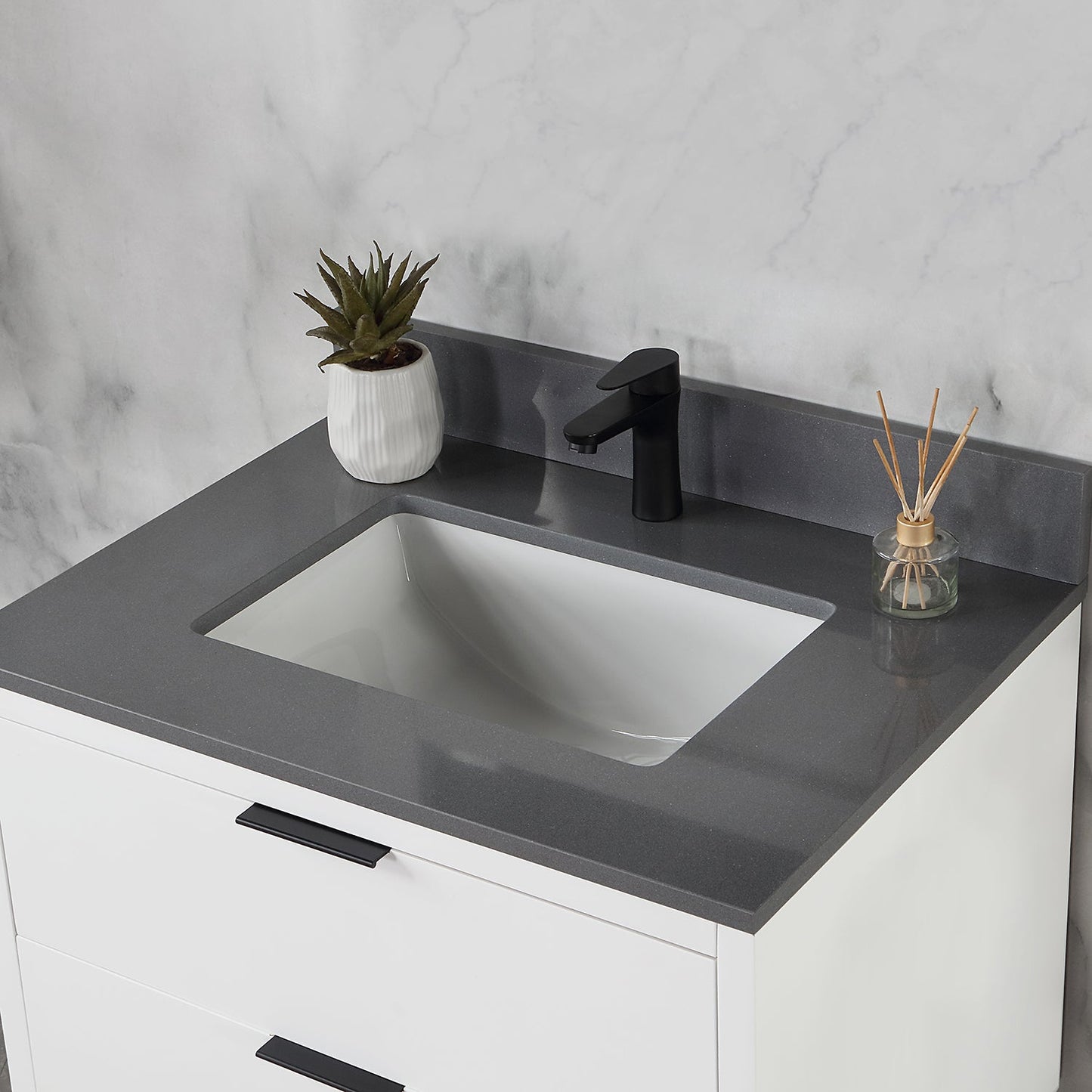 Helios 30" Single Bathroom Vanity in White with Concrete Gray Engineered Stone Countertop without Mirror