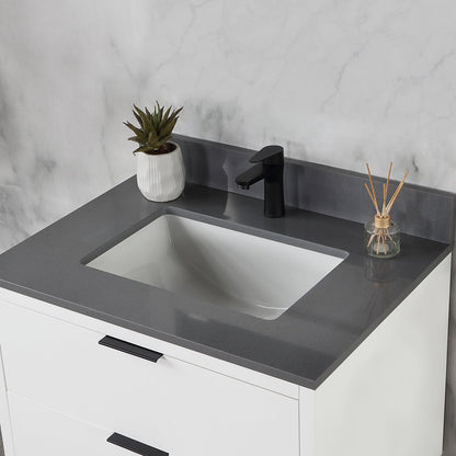 Helios 30" Single Bathroom Vanity in White with Concrete Gray Engineered Stone Countertop without Mirror