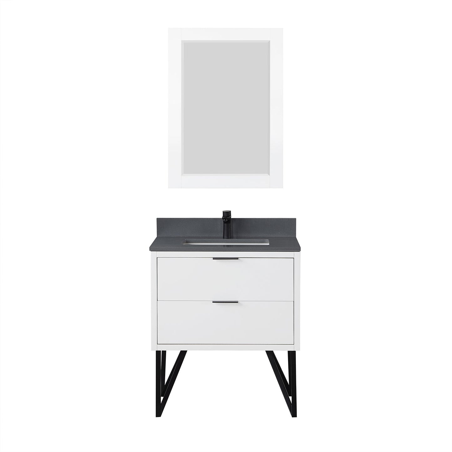 Helios 30" Single Bathroom Vanity in White with Concrete Gray Engineered Stone Countertop with Mirror