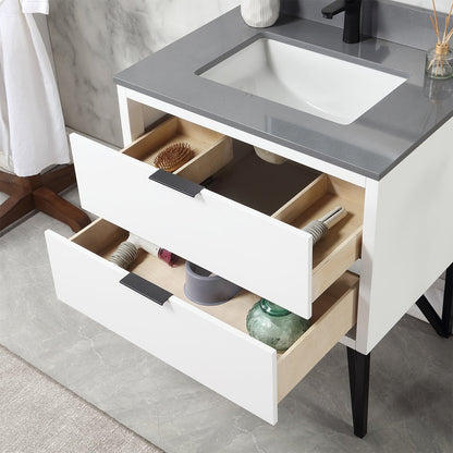 Helios 30" Single Bathroom Vanity in White with Concrete Gray Engineered Stone Countertop with Mirror