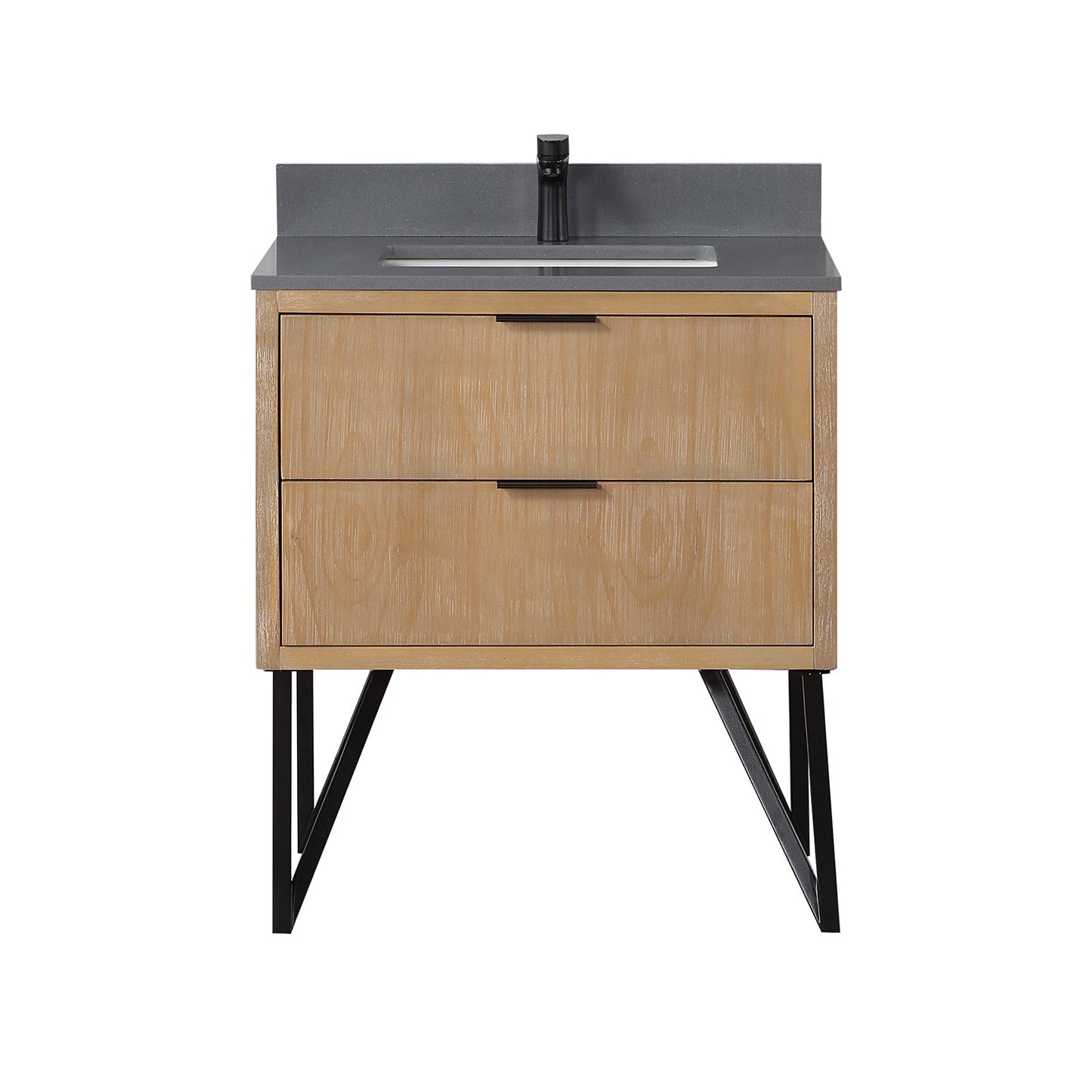 Helios 30" Single Bathroom Vanity in Weathered Pine with Carrara White Engineered Stone Countertop without Mirror