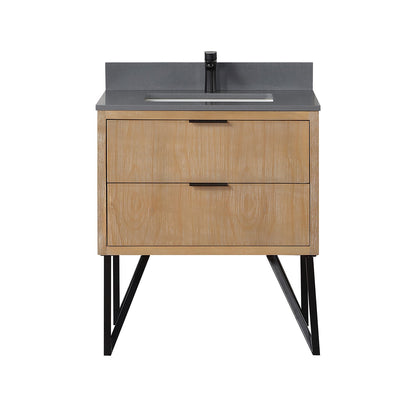 Helios 30" Single Bathroom Vanity in Weathered Pine with Carrara White Engineered Stone Countertop without Mirror