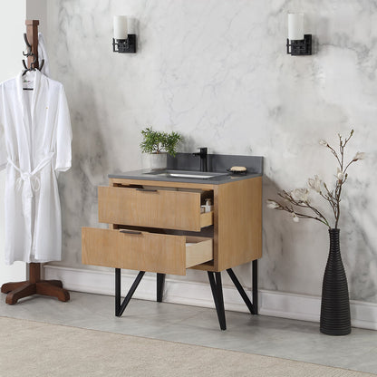 Helios 30" Single Bathroom Vanity in Weathered Pine with Carrara White Engineered Stone Countertop without Mirror