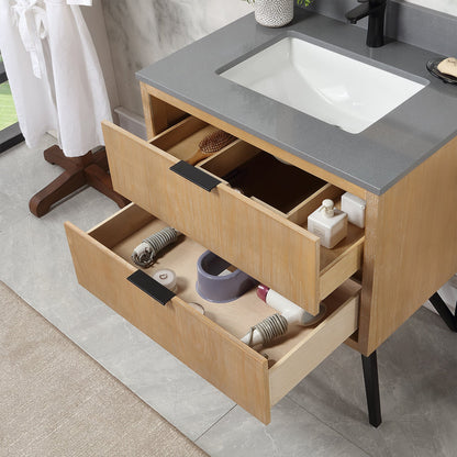 Helios 30" Single Bathroom Vanity in Weathered Pine with Carrara White Engineered Stone Countertop without Mirror