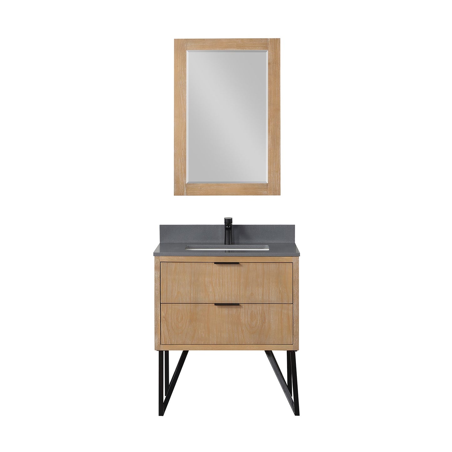 Helios 30" Single Bathroom Vanity in Weathered Pine with Carrara White Engineered Stone Countertop with Mirror
