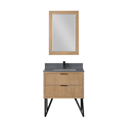 Helios 30" Single Bathroom Vanity in Weathered Pine with Carrara White Engineered Stone Countertop with Mirror