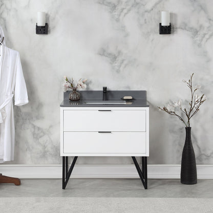 Helios 36" Single Bathroom Vanity in White with Concrete Gray Engineered Stone Countertop without Mirror